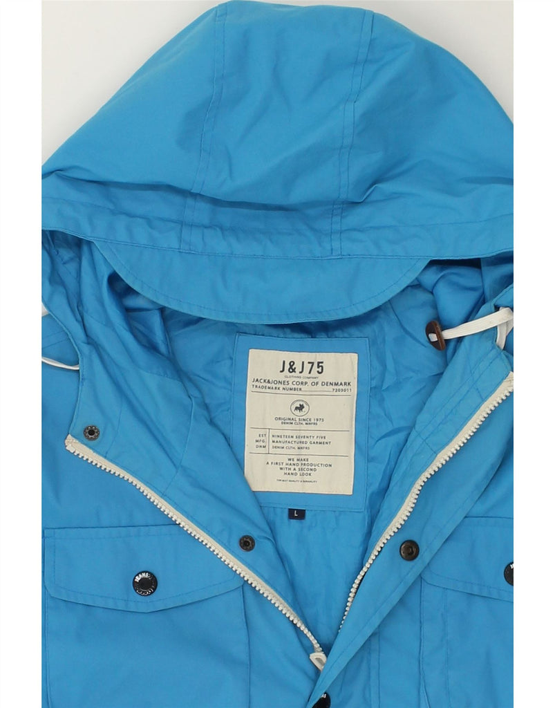 JACK & JONES Mens Hooded Utility Jacket UK 40 Large Blue Polyester | Vintage Jack & Jones | Thrift | Second-Hand Jack & Jones | Used Clothing | Messina Hembry 