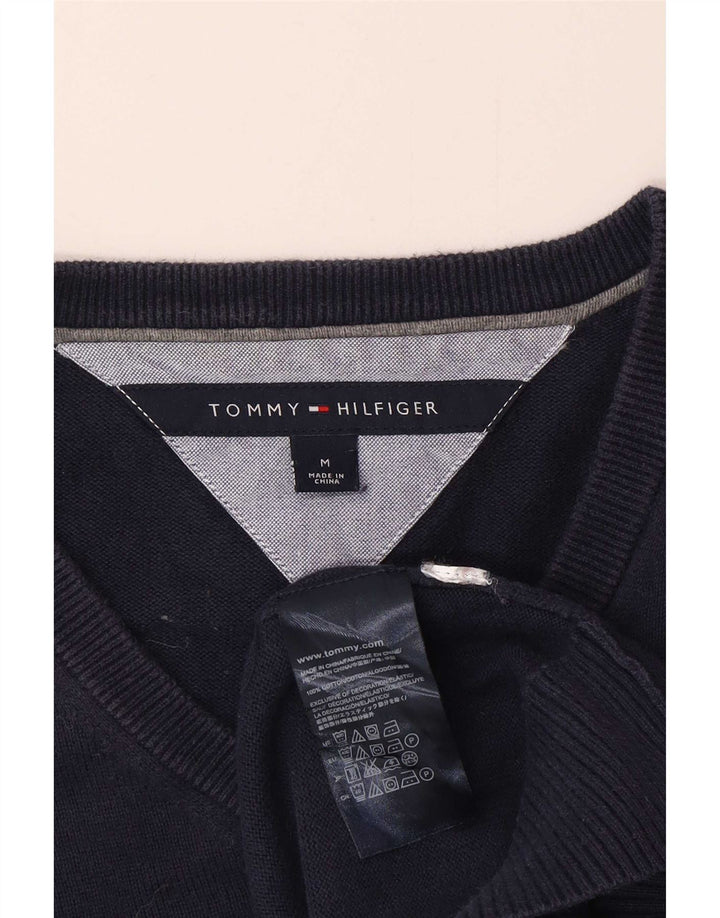 Tommy Hilfiger Mens V-Neck Jumper Sweater Medium Navy Blue Cotton