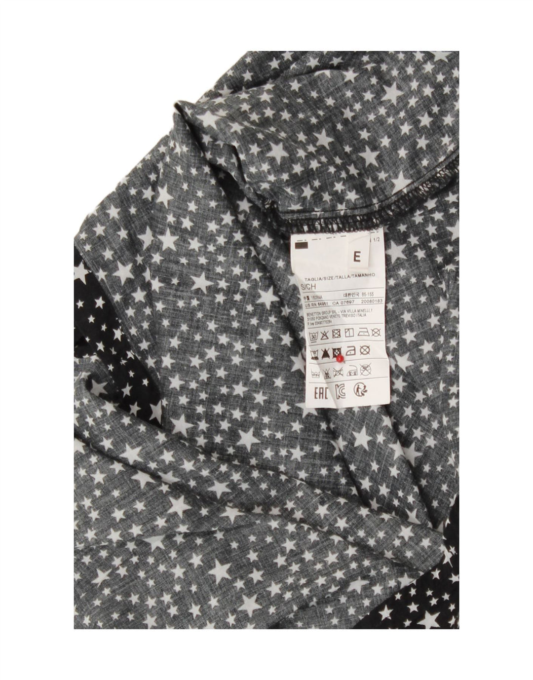 Benetton Womens Loose Fit Abstract Pattern Shirt UK 10 Small Black Cotton