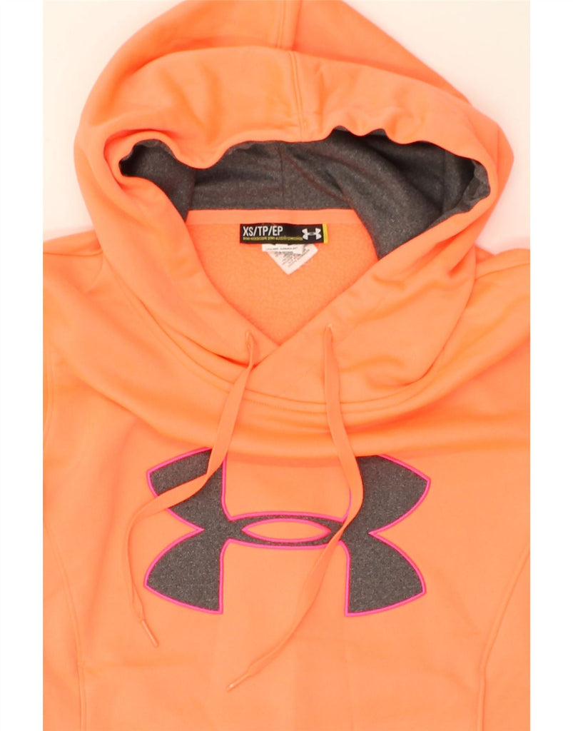 UNDER ARMOUR Mens Graphic Hoodie Jumper XS Orange Polyester | Vintage Under Armour | Thrift | Second-Hand Under Armour | Used Clothing | Messina Hembry 