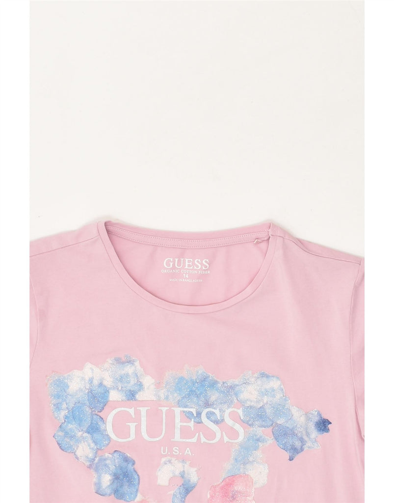 GUESS Girls Graphic T-Shirt Top 13-14 Years Pink Floral Cotton | Vintage Guess | Thrift | Second-Hand Guess | Used Clothing | Messina Hembry 