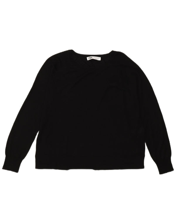 Zara Womens Boat Neck Jumper Sweater UK 14 Medium Black Viscose