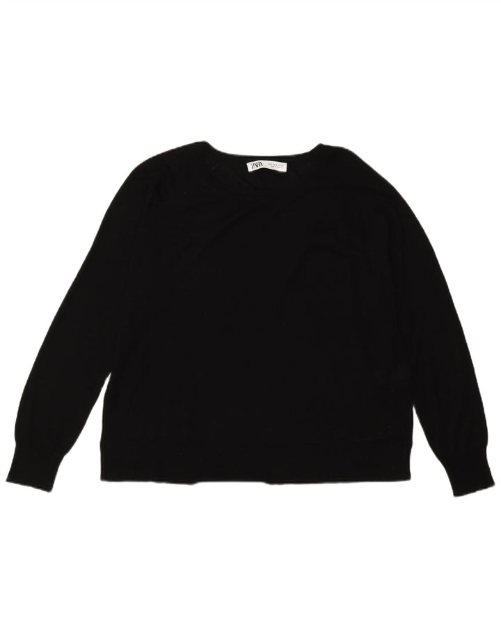 Zara Womens Boat Neck Jumper Sweater UK 14 Medium Black Viscose