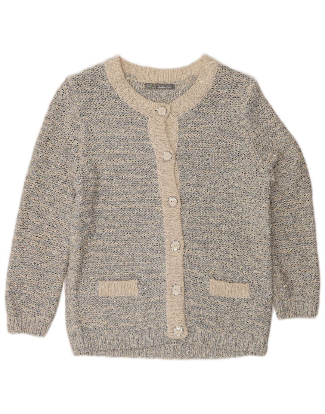 Marks & Spencer Womens Cardigan Sweater UK 12 Medium Silver Flecked