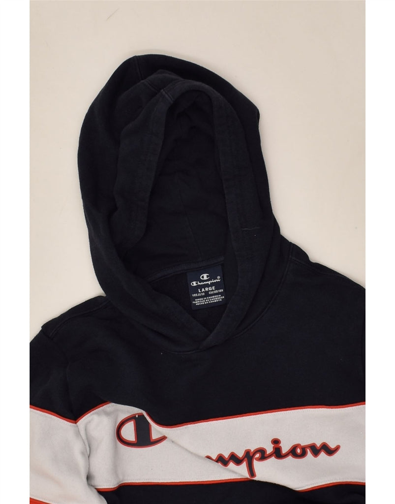 CHAMPION Boys Graphic Hoodie Jumper 11-12 Years Large Black Cotton | Vintage Champion | Thrift | Second-Hand Champion | Used Clothing | Messina Hembry 