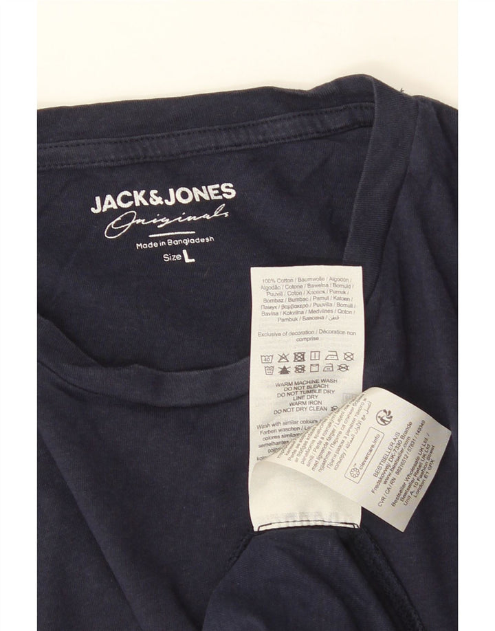 JACK & JONES Mens T-Shirt Top Large Navy Blue Cotton