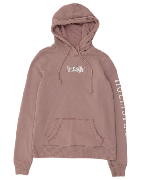 Hollister Womens Graphic Oversized Hoodie Jumper UK 6 XS Pink Cotton
