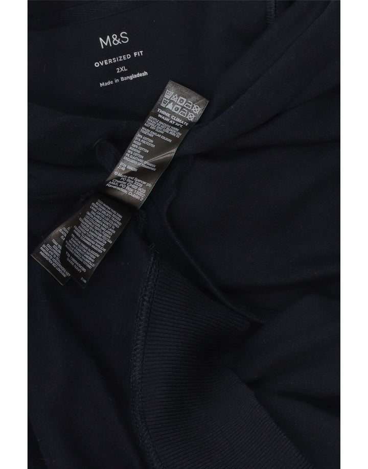 MARKS & SPENCER Mens Oversized Hoodie Jumper 2XL Navy Blue Cotton
