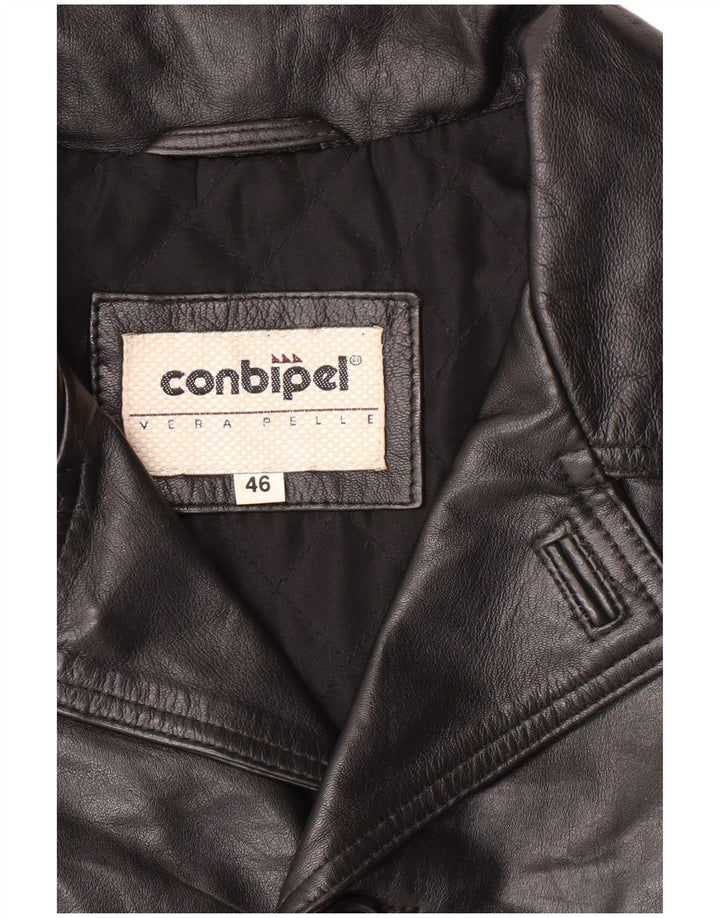 Conbipel Mens Leather Jacket IT 46 Small Black Leather