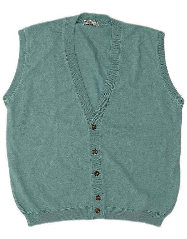 Vintage Mens Sleeveless Cardigan Sweater XL Turquoise Wool