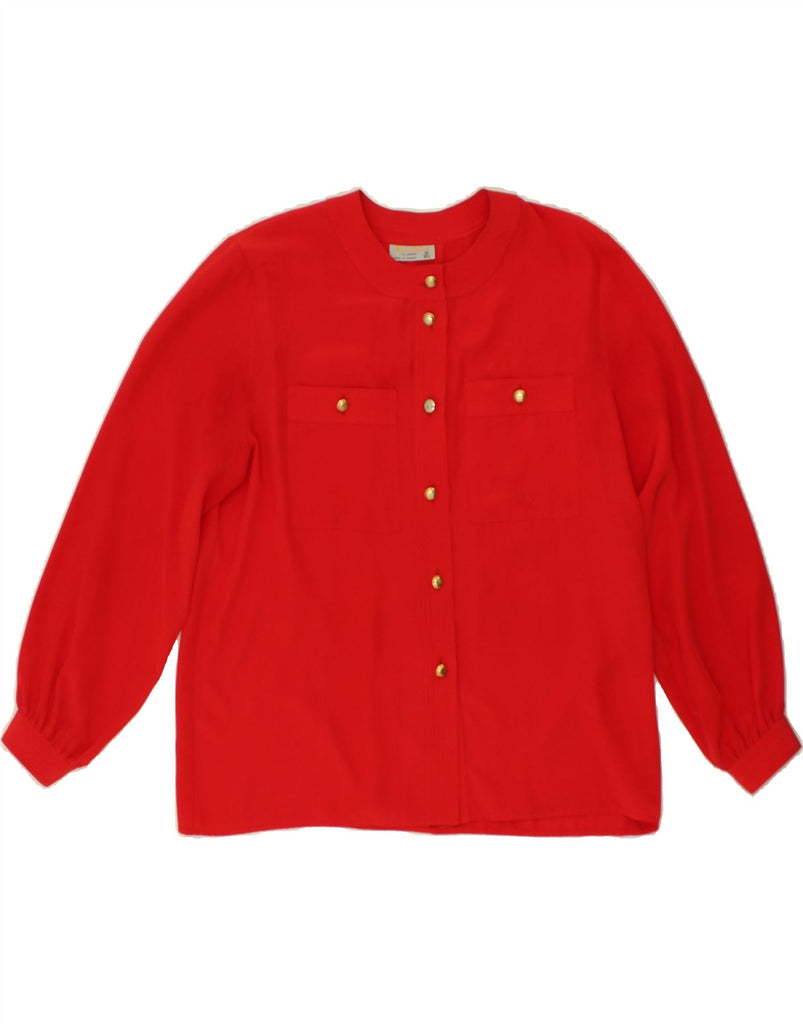 AQUASCUTUM Womens Long Sleeve Shirt Blouse UK 14 Medium Red Polyester | Vintage Aquascutum | Thrift | Second-Hand Aquascutum | Used Clothing | Messina Hembry 