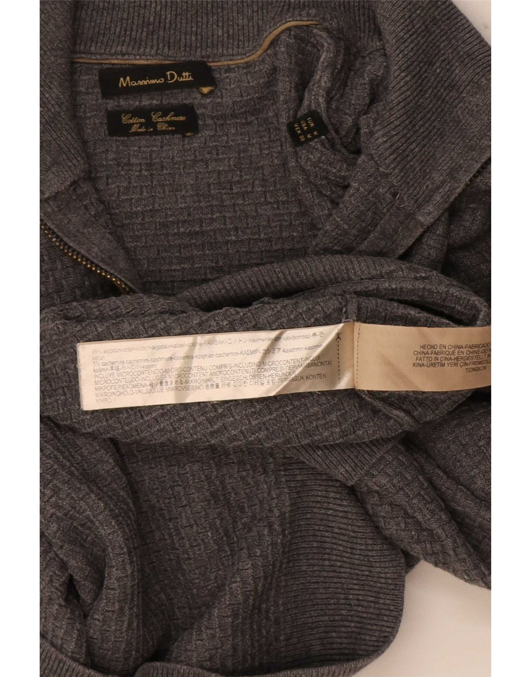 Massimo Dutti Mens Zip Neck Jumper Sweater Medium Grey Cotton