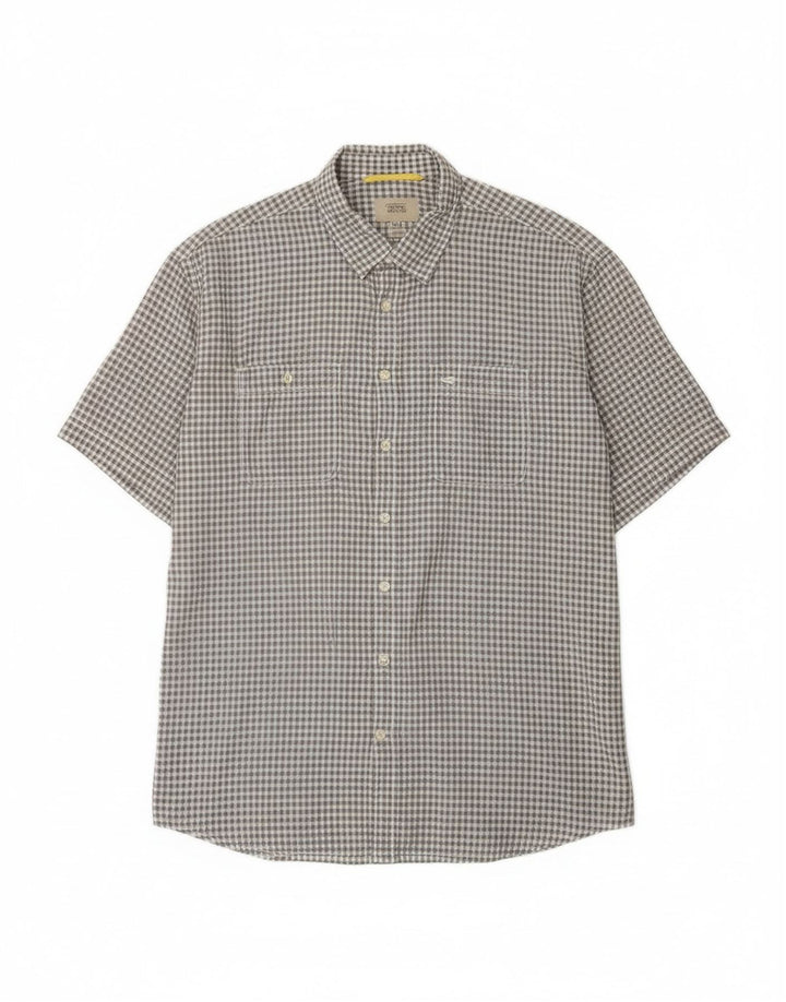 Camel Active Mens Short Sleeve Regular Fit Shirt 2XL Grey Gingham Cotton