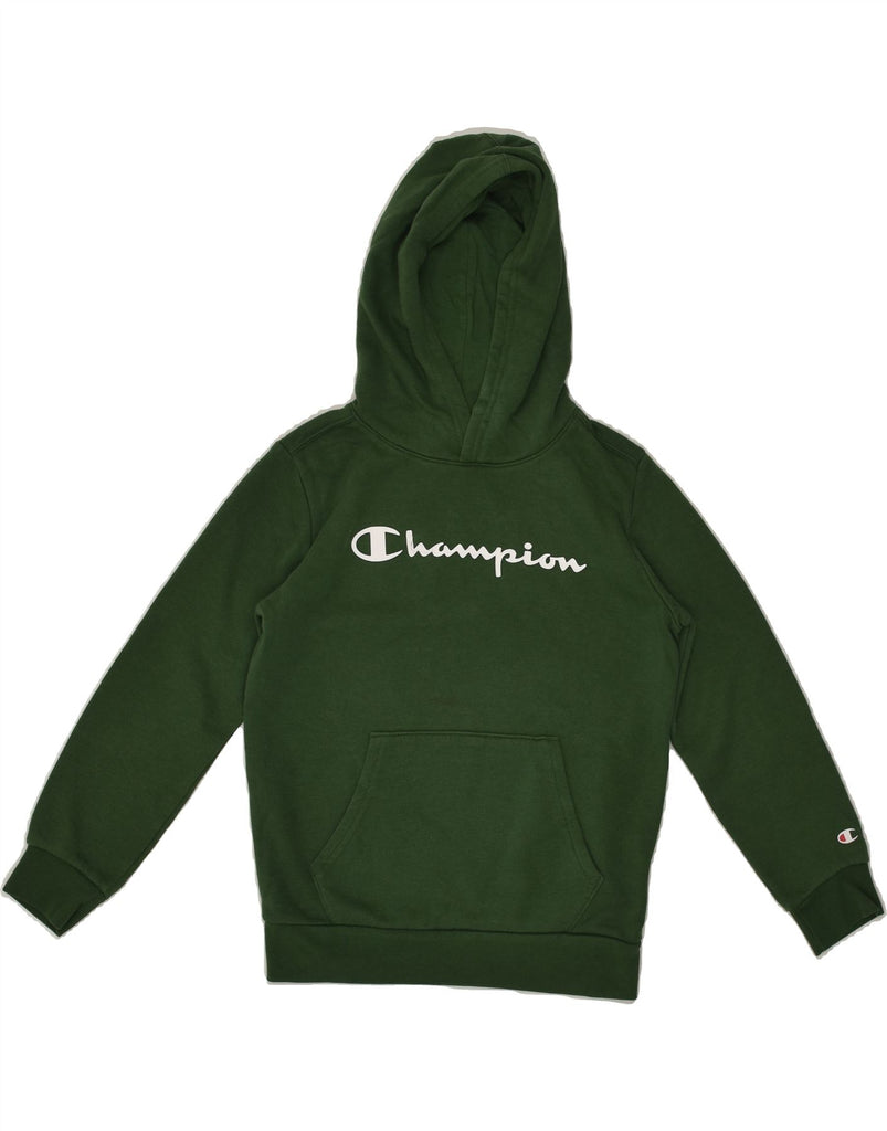 CHAMPION Boys Graphic Hoodie Jumper 9-10 Years Medium Green Cotton | Vintage Champion | Thrift | Second-Hand Champion | Used Clothing | Messina Hembry 