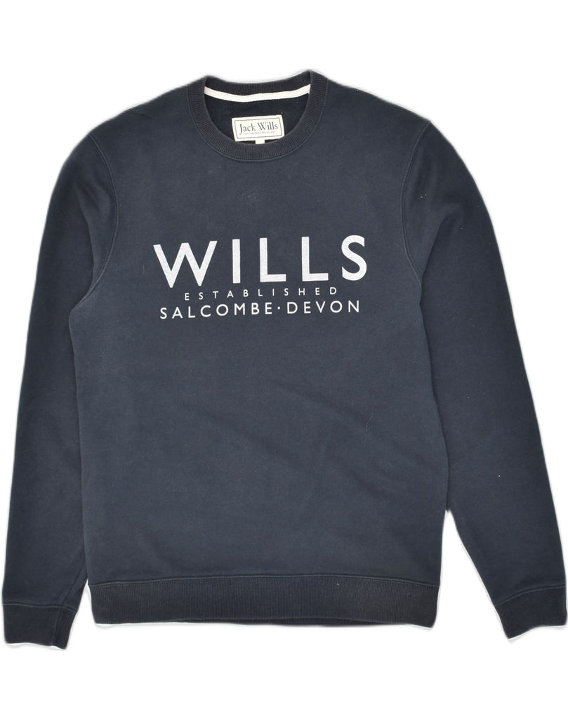 JACK WILLS Mens Graphic Classic Fit Sweatshirt Jumper Medium Navy Blue | Vintage Jack Wills | Thrift | Second-Hand Jack Wills | Used Clothing | Messina Hembry 