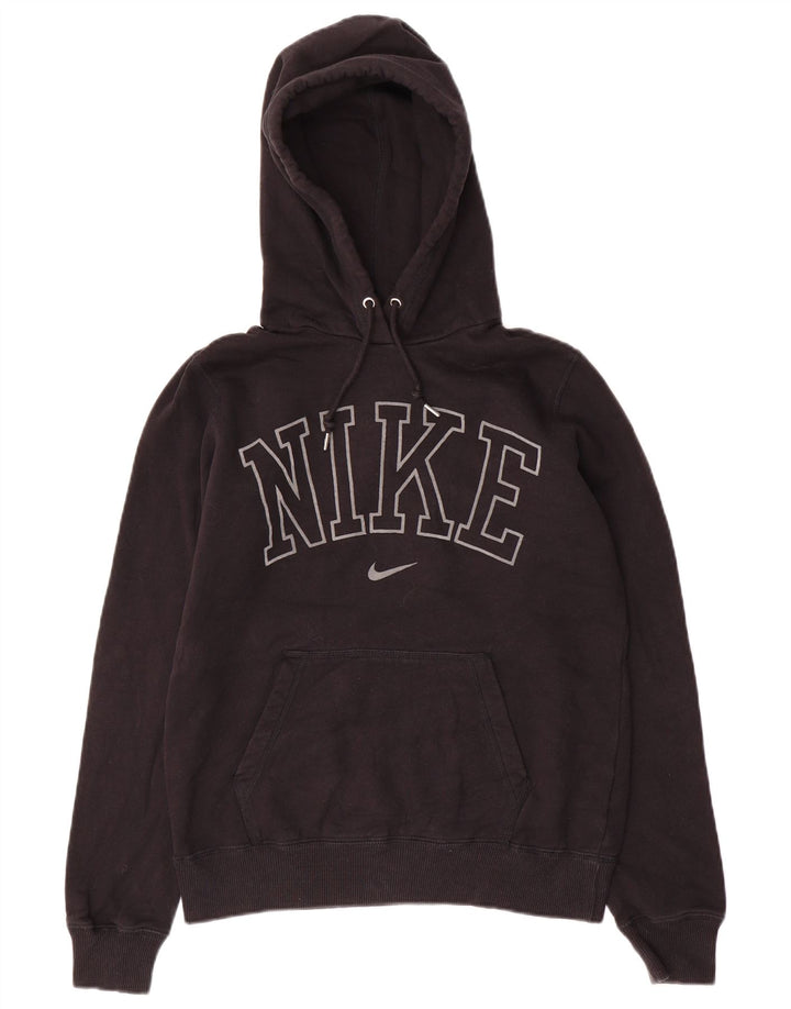 NIKE Womens Graphic Hoodie Jumper UK 14 Medium Black Cotton