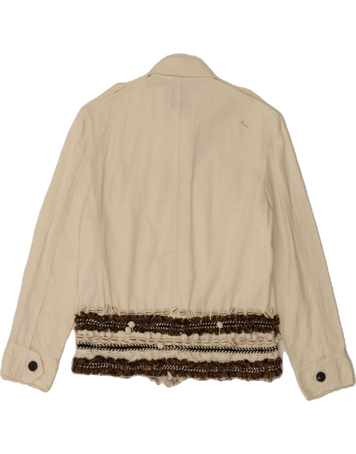 ZARA Womens Denim Jacket UK 6 XS Off White Striped Cotton Vintage Zara and Second-Hand Zara from Messina Hembry 