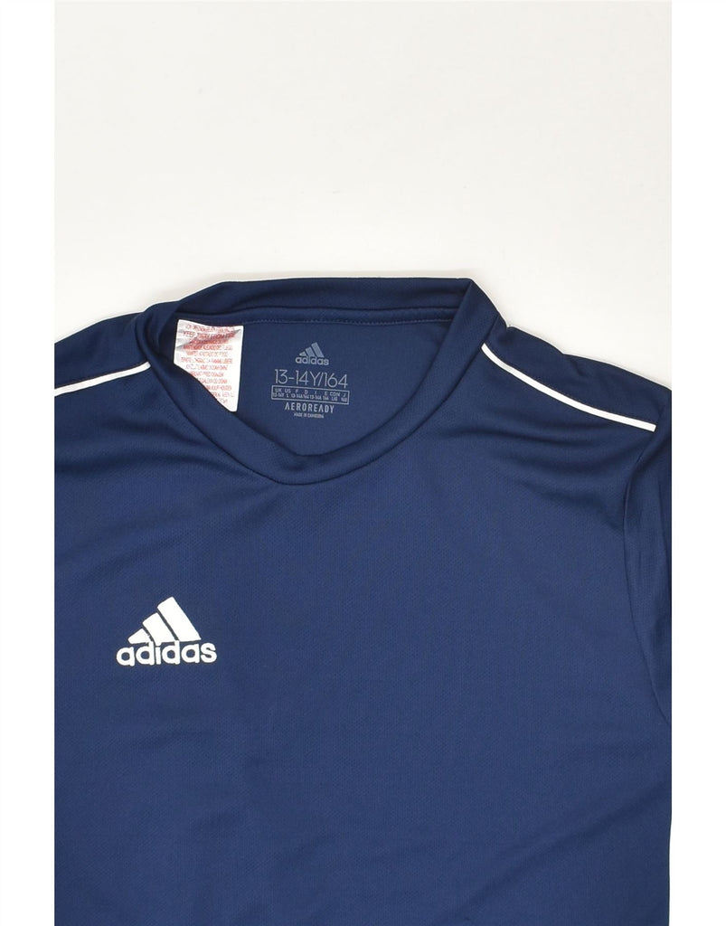 ADIDAS Boys Aeroready Graphic T-Shirt Top 13-14 Years Navy Blue Polyester | Vintage Adidas | Thrift | Second-Hand Adidas | Used Clothing | Messina Hembry 