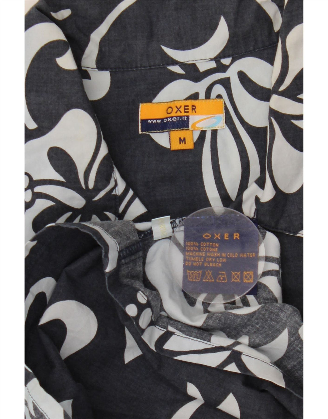 OXER Mens Short Sleeve Shirt Medium Black Floral Cotton