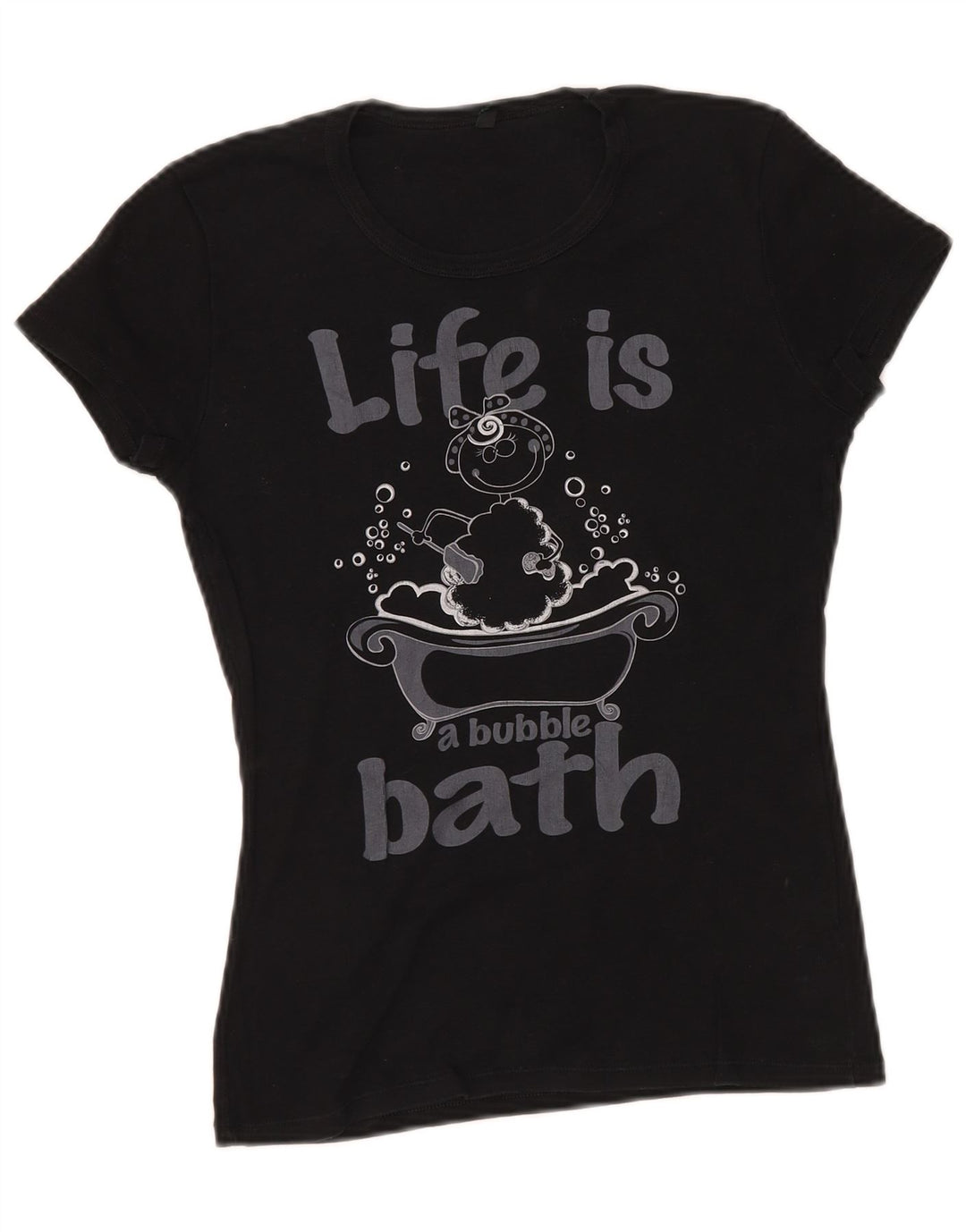 BENETTON Womens Graphic T-Shirt Top UK 8 Small Black