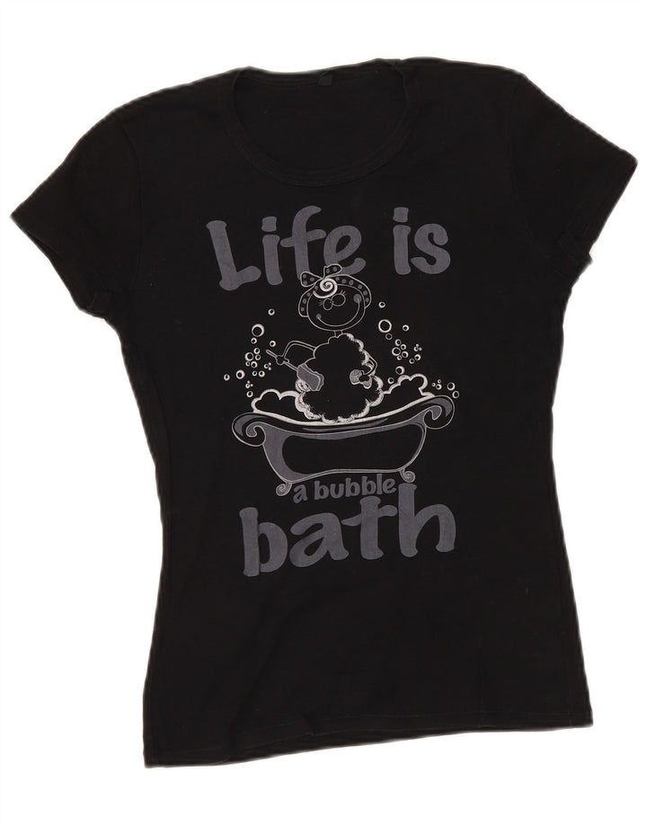 BENETTON Womens Graphic T-Shirt Top UK 8 Small Black