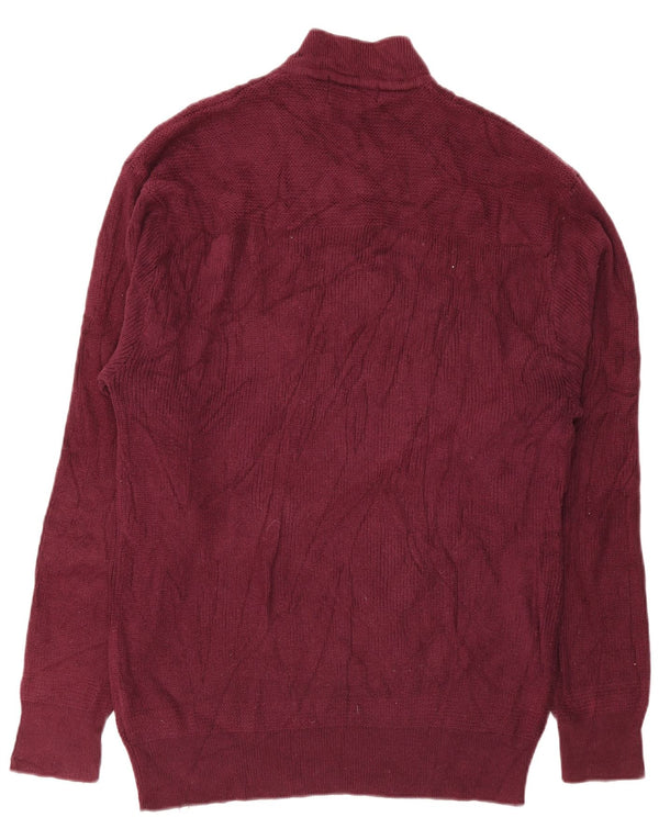 Eddie Bauer Mens Tall Button Neck Jumper Sweater XL Burgundy Cotton