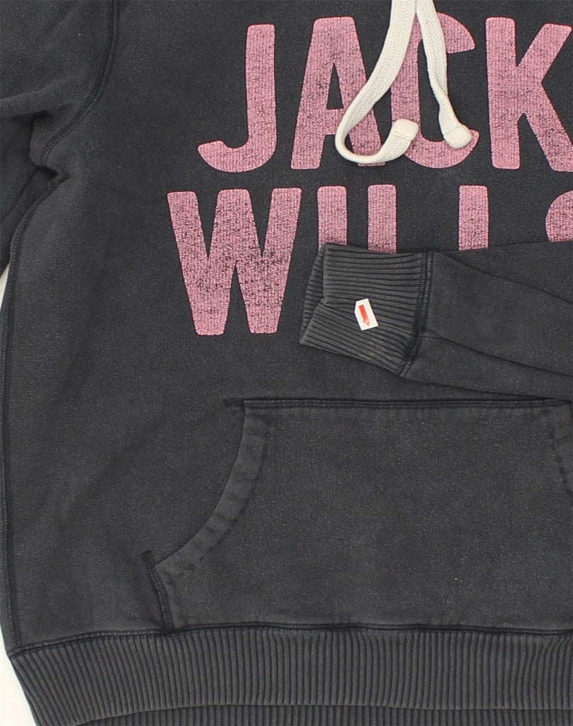 JACK WILLS Womens Graphic Hoodie Jumper UK 12 Medium  Navy Blue Cotton | Vintage Jack Wills | Thrift | Second-Hand Jack Wills | Used Clothing | Messina Hembry 