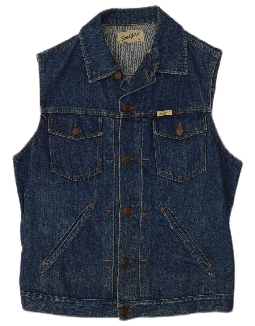 Spitfire Mens Denim Gilet UK 38 Medium Navy Blue