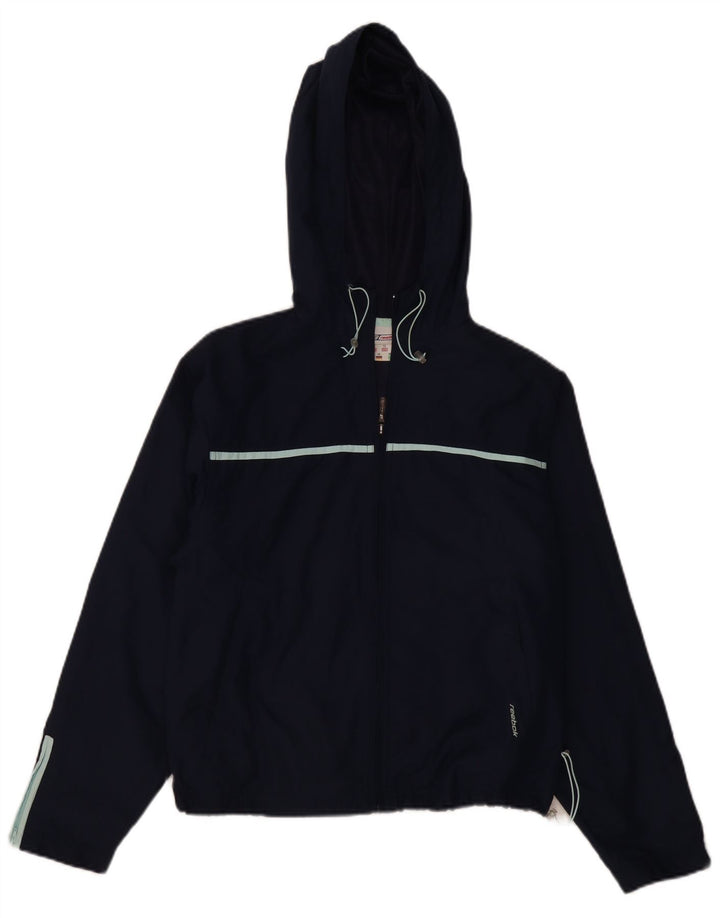 Reebok Womens Hooded Rain Jacket UK 14 Medium Navy Blue Polyester