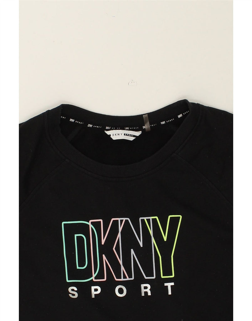 DKNY Womens Graphic Sweatshirt Jumper UK 14 Medium Black Cotton | Vintage Dkny | Thrift | Second-Hand Dkny | Used Clothing | Messina Hembry 