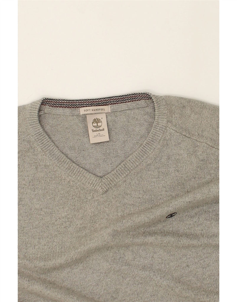 TIMBERLAND Mens V-Neck Jumper Sweater Large Grey Viscose | Vintage Timberland | Thrift | Second-Hand Timberland | Used Clothing | Messina Hembry 