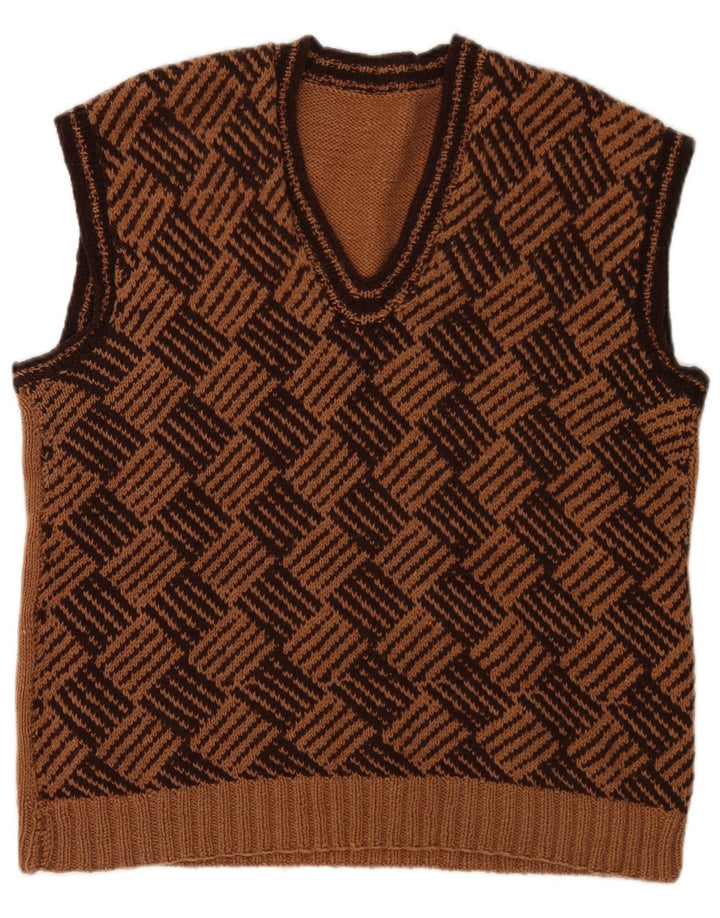 Vintage Mens Vest Tank Top Medium Brown Check