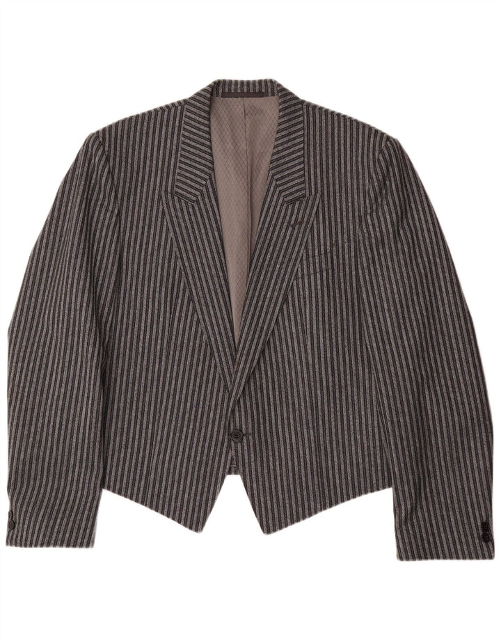 Leithauser Mens 1 Button Blazer Jacket EU 54 2XL Grey Striped Trevira