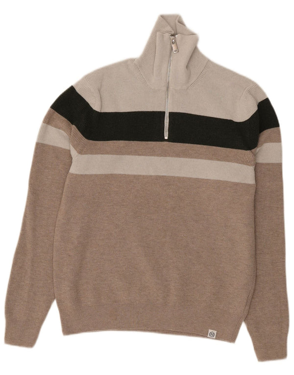 Marks & Spencer Womens Zip Neck Jumper Sweater UK 10 Small Grey Colourblock