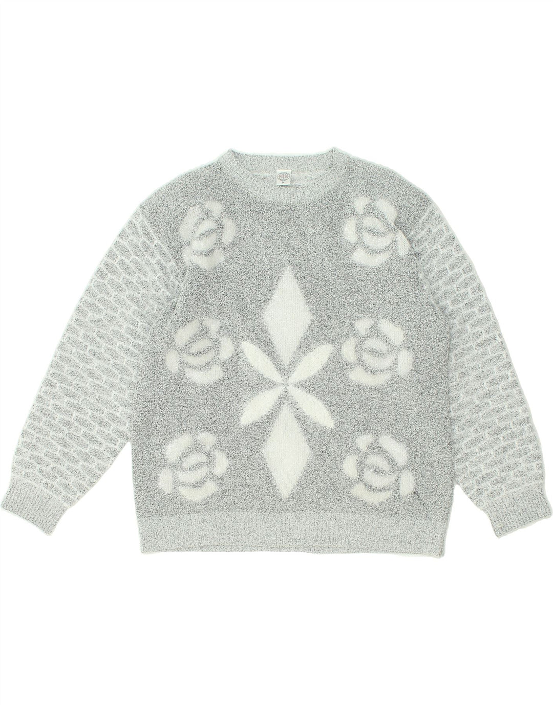 VINTAGE Womens Crew Neck Jumper Sweater UK 14 Medium Grey Floral | Vintage Vintage | Thrift | Second-Hand Vintage | Used Clothing | Messina Hembry 