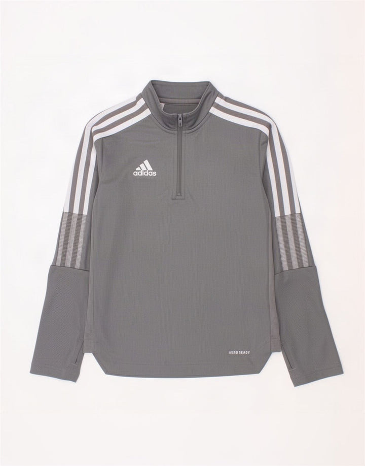 Adidas Boys Aeroready Zip Neck Pullover Tracksuit Top 7-8 Years Grey