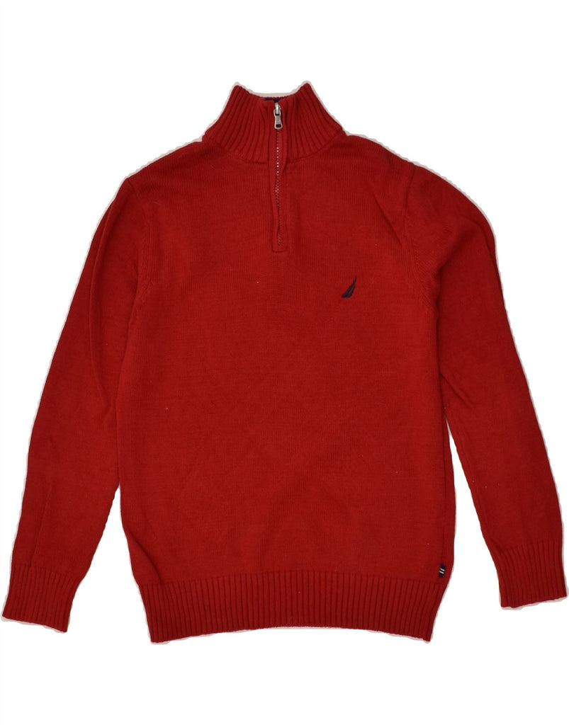 NAUTICA Boys Zip Neck Jumper Sweater 10-11 Years Medium Red Cotton | Vintage Nautica | Thrift | Second-Hand Nautica | Used Clothing | Messina Hembry 