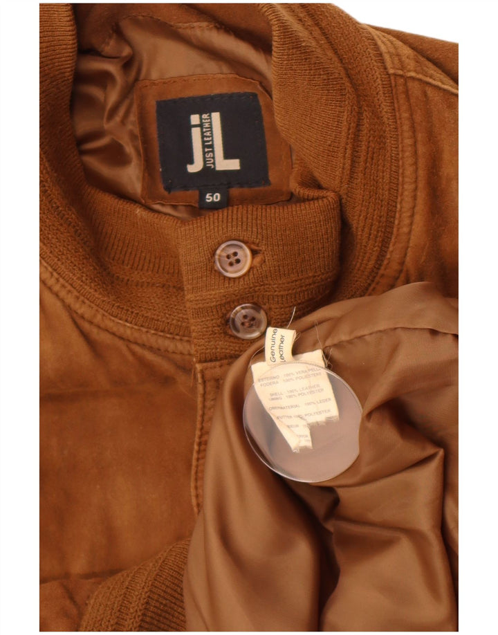 Vintage Mens Suede Bomber Jacket IT 50 Large Brown Leather