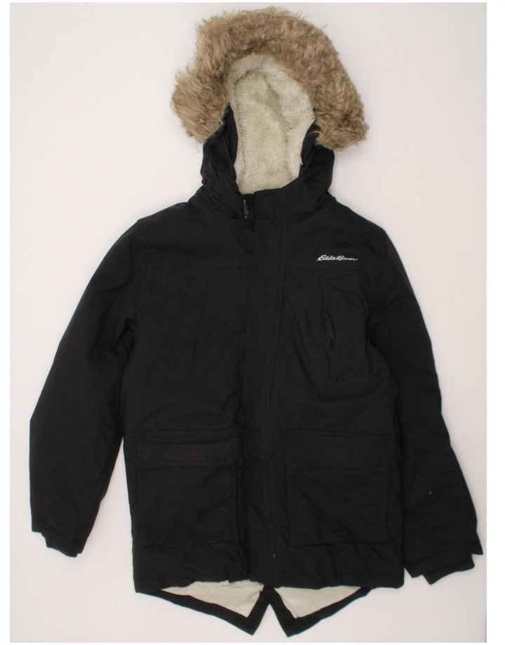 EDDIE BAUER Boys Hooded Sherpa Jacket 7-8 Years Black Nylon Vintage Eddie Bauer and Second-Hand Eddie Bauer from Messina Hembry 