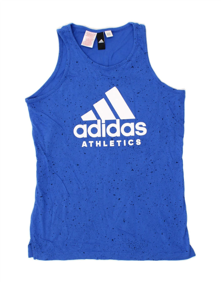 ADIDAS Womens Graphic Vest Top UK 10 Small Blue Spotted Vintage Adidas and Second-Hand Adidas from Messina Hembry 