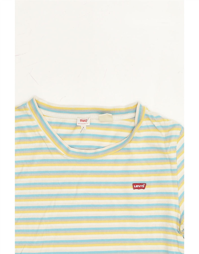 LEVI'S Womens Crop T-Shirt Top UK 10 Small Yellow Striped | Vintage Levi's | Thrift | Second-Hand Levi's | Used Clothing | Messina Hembry 