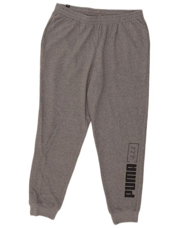 Puma Mens Graphic Tracksuit Trousers Joggers XL Grey Flecked Cotton