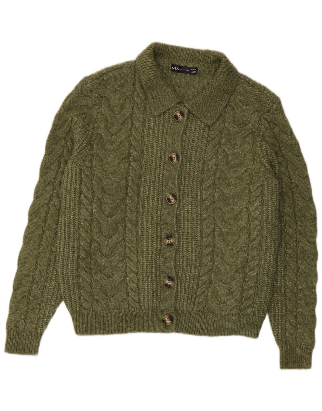 Marks & Spencer Womens Crop Cardigan Sweater UK 14 Medium Green Acrylic