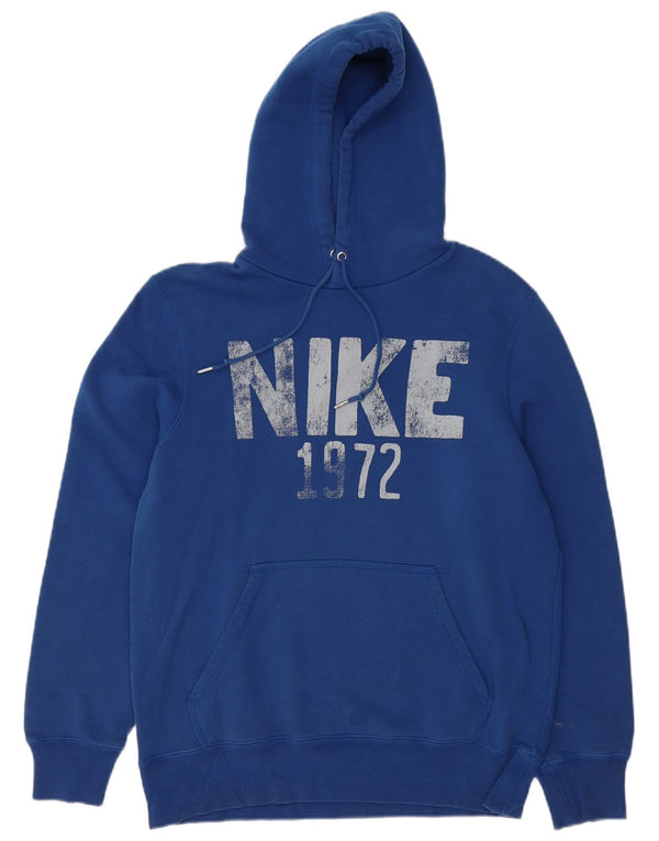 NIKE Mens Graphic Hoodie Jumper Medium Blue Cotton