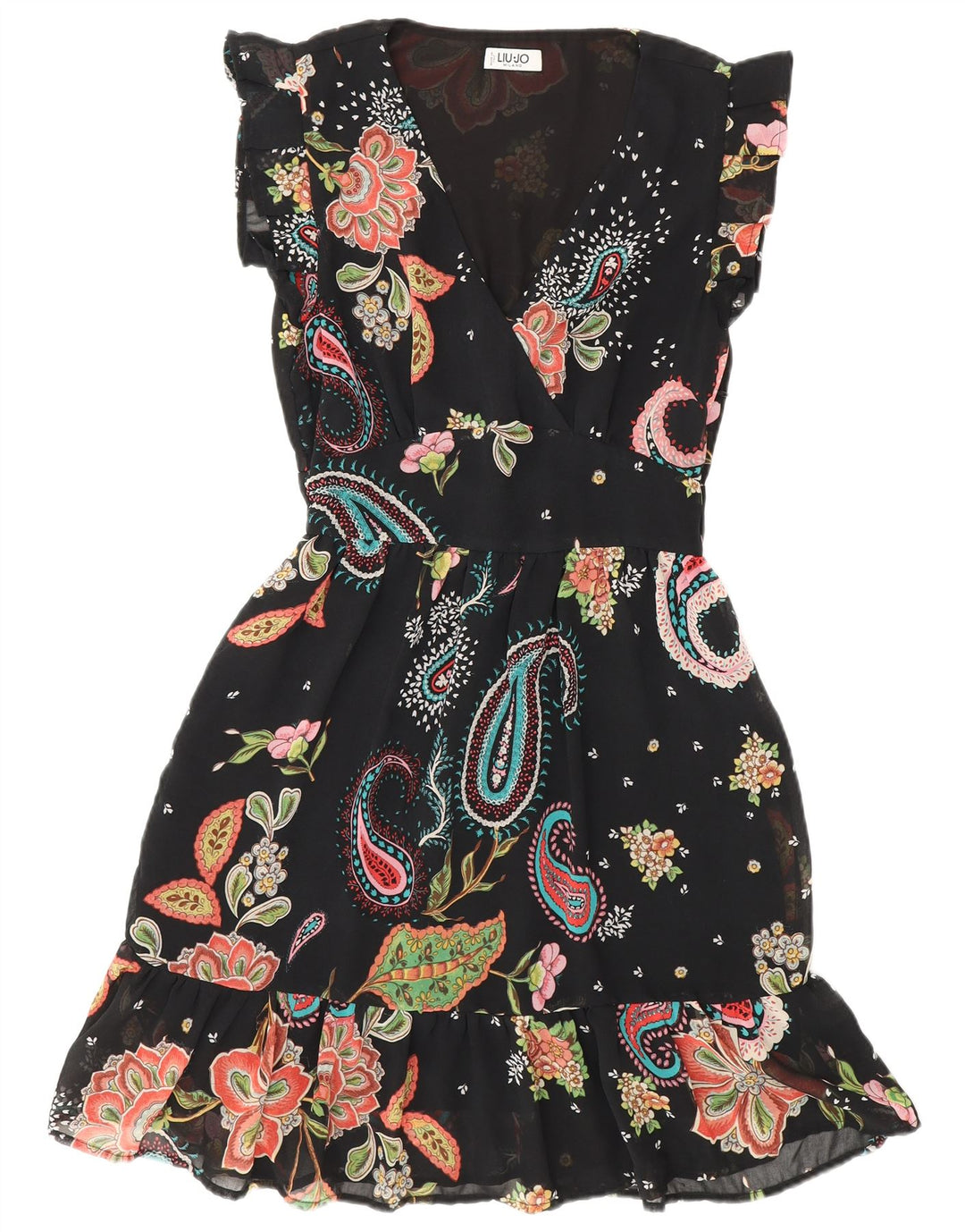 Liu Jo Womens Tiered Dress UK 12 Medium Black Paisley