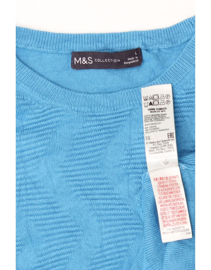 Marks & Spencer Womens Crew Neck Jumper Sweater UK 16 Large Blue Geometric