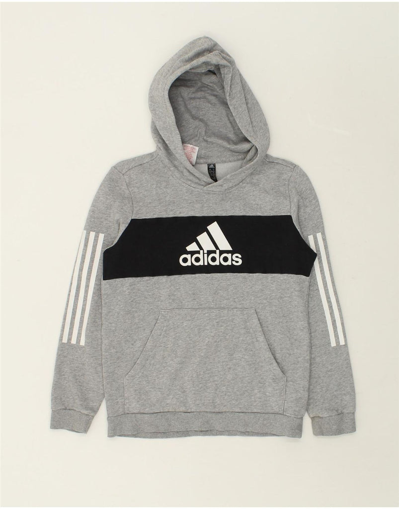 ADIDAS Boys Graphic Hoodie Jumper 11-12 Years Medium  Grey Cotton | Vintage Adidas | Thrift | Second-Hand Adidas | Used Clothing | Messina Hembry 