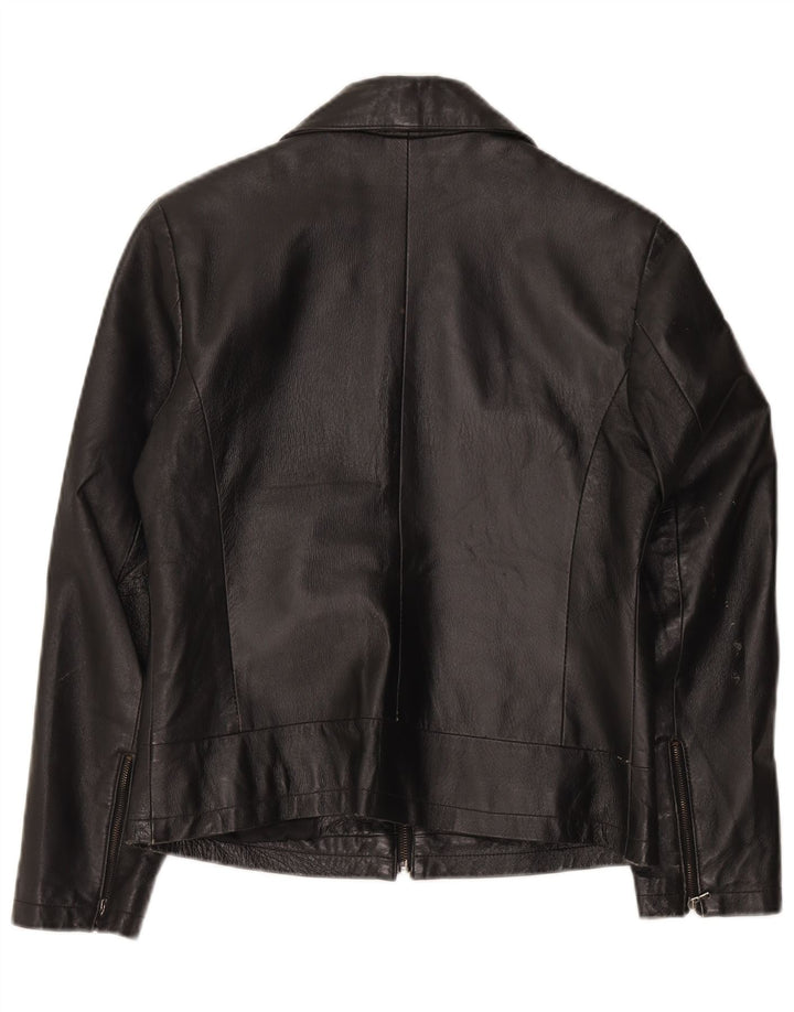 Privilegi Womens Leather Crop Bomber Jacket IT 44 Medium Black Leather