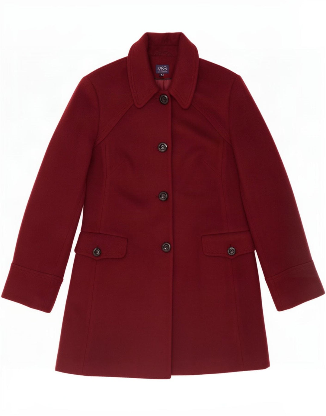 Marks & Spencer Womens Overcoat UK 12 Medium Burgundy Polyester
