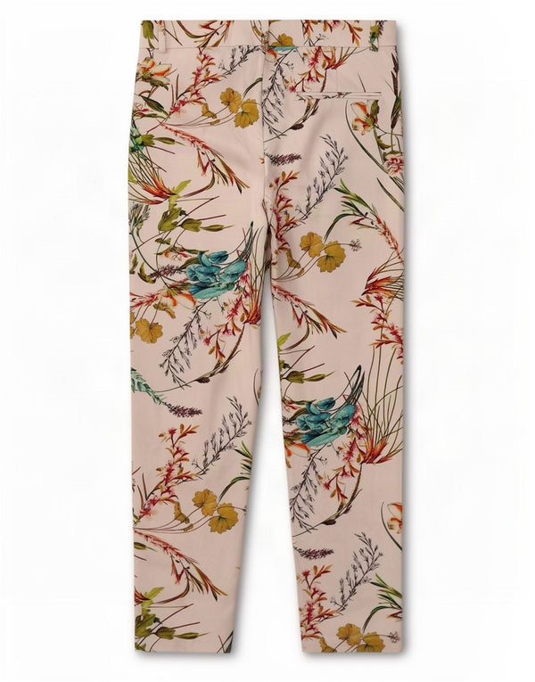 Zara Womens Slim Chino Trousers Small W28 L27 White Floral Polyester